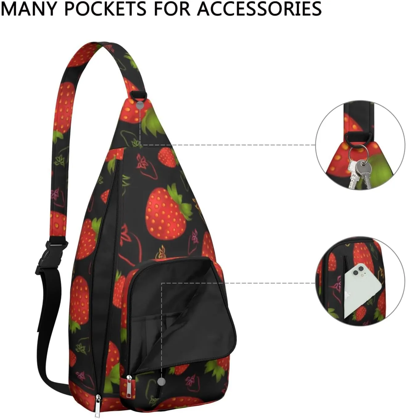 Shoulder Sling Crossbody Casual Chest Bag For Travel Sports Running,Backpack for Men & Women Lightweight Sports BagCrossbody Concealed Carry,Strawberry Shoulder Bag Waterproof Chest Bag