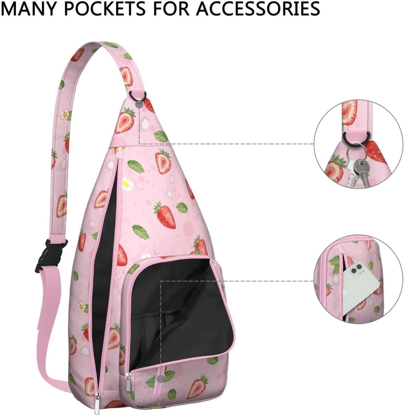 Shoulder Sling Crossbody Casual Chest Bag For Travel Sports Running,Backpack for Men & Women Lightweight Sports BagCrossbody Concealed Carry,Strawberry Shoulder Bag Waterproof Chest Bag