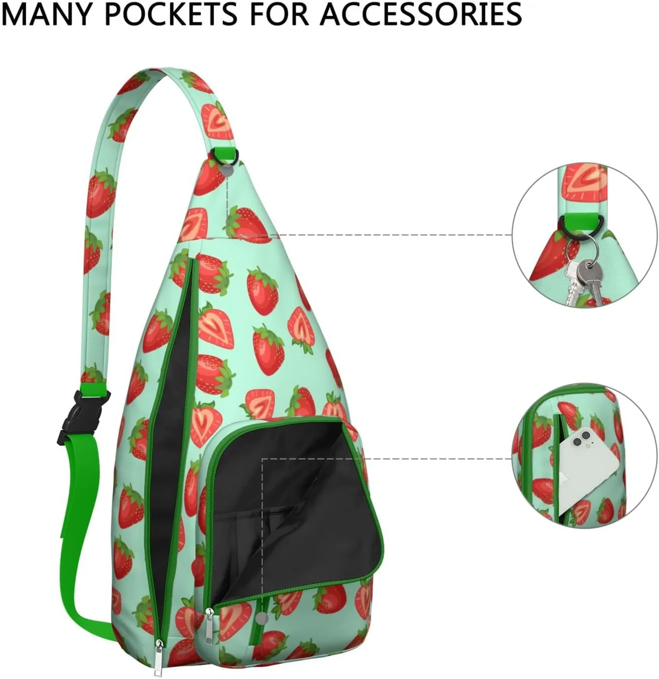 Shoulder Sling Crossbody Casual Chest Bag For Travel Sports Running,Backpack for Men & Women Lightweight Sports BagCrossbody Concealed Carry,Strawberry Shoulder Bag Waterproof Chest Bag