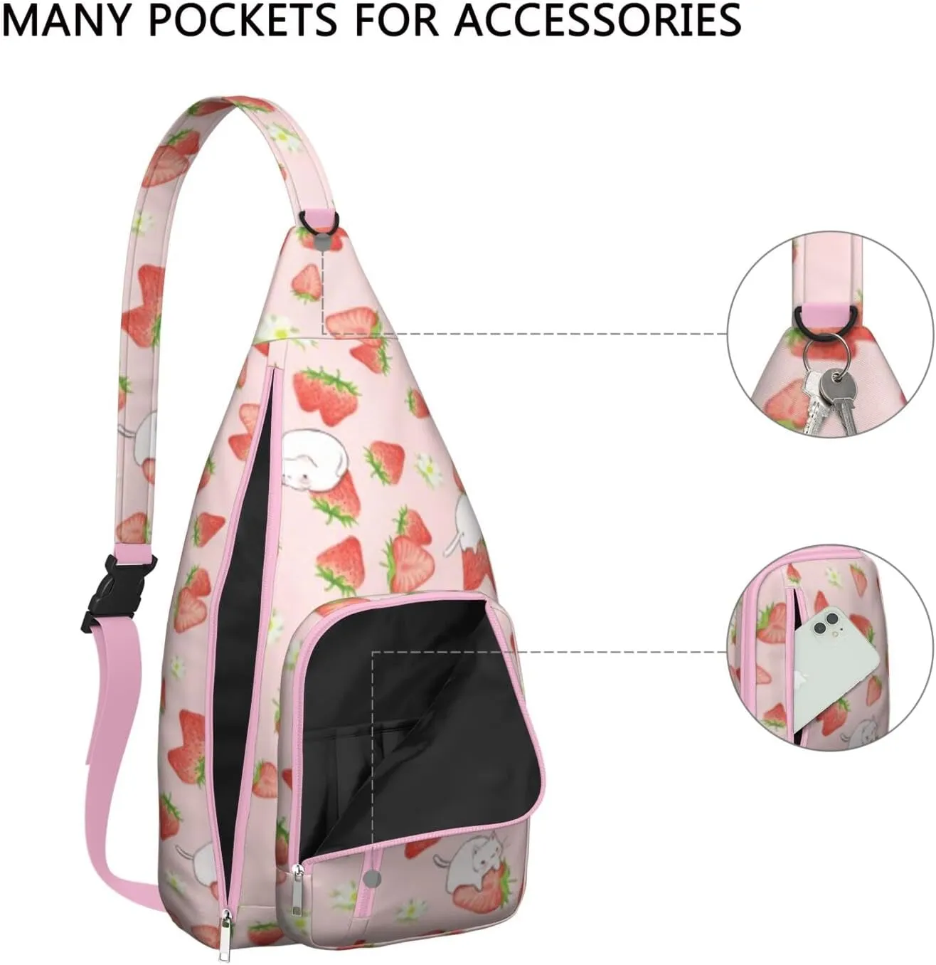 Shoulder Sling Crossbody Casual Chest Bag For Travel Sports Running,Backpack for Men & Women Lightweight Sports BagCrossbody Concealed Carry,Strawberry Shoulder Bag Waterproof Chest Bag