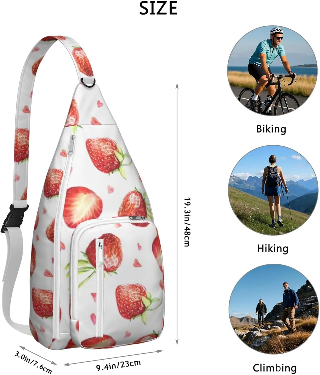 Shoulder Sling Crossbody Casual Chest Bag For Travel Sports Running,Backpack for Men & Women Lightweight Sports BagCrossbody Concealed Carry,Strawberry Shoulder Bag Waterproof Chest Bag