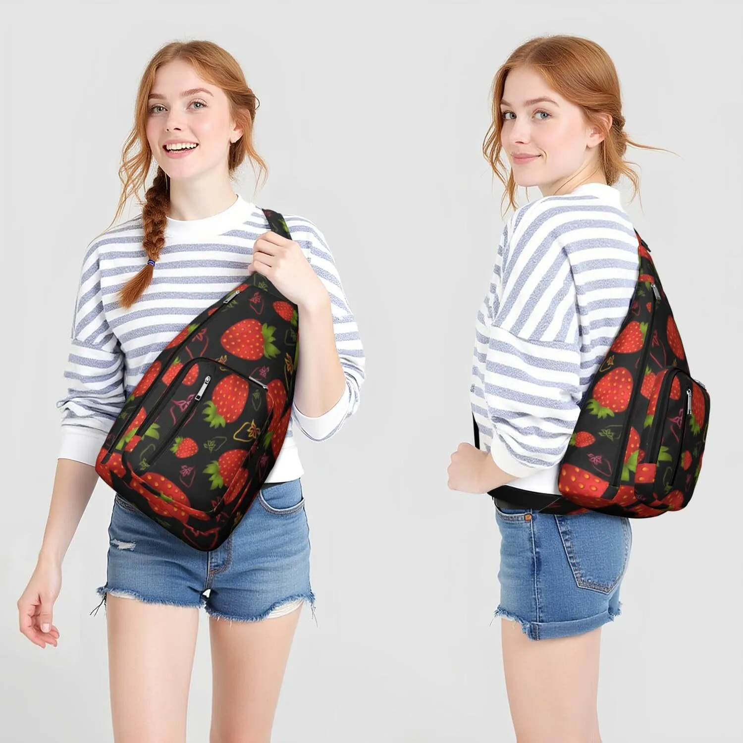 Shoulder Sling Crossbody Casual Chest Bag For Travel Sports Running,Backpack for Men & Women Lightweight Sports BagCrossbody Concealed Carry,Strawberry Shoulder Bag Waterproof Chest Bag