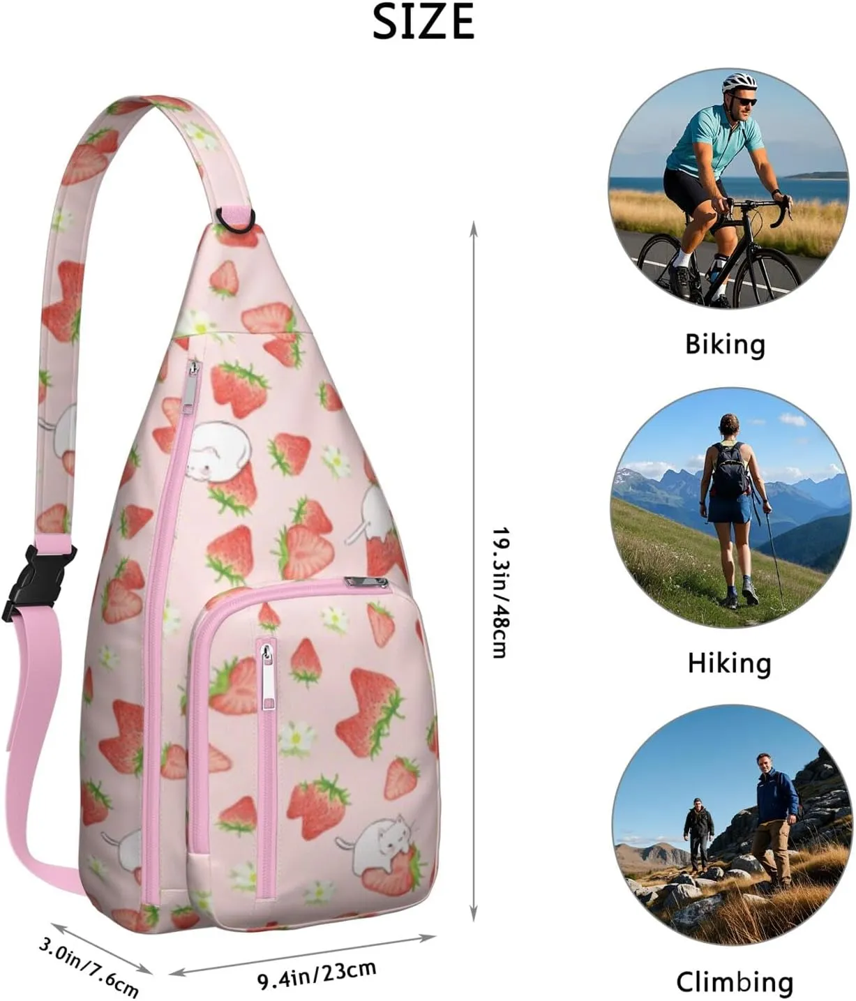 Shoulder Sling Crossbody Casual Chest Bag For Travel Sports Running,Backpack for Men & Women Lightweight Sports BagCrossbody Concealed Carry,Strawberry Shoulder Bag Waterproof Chest Bag