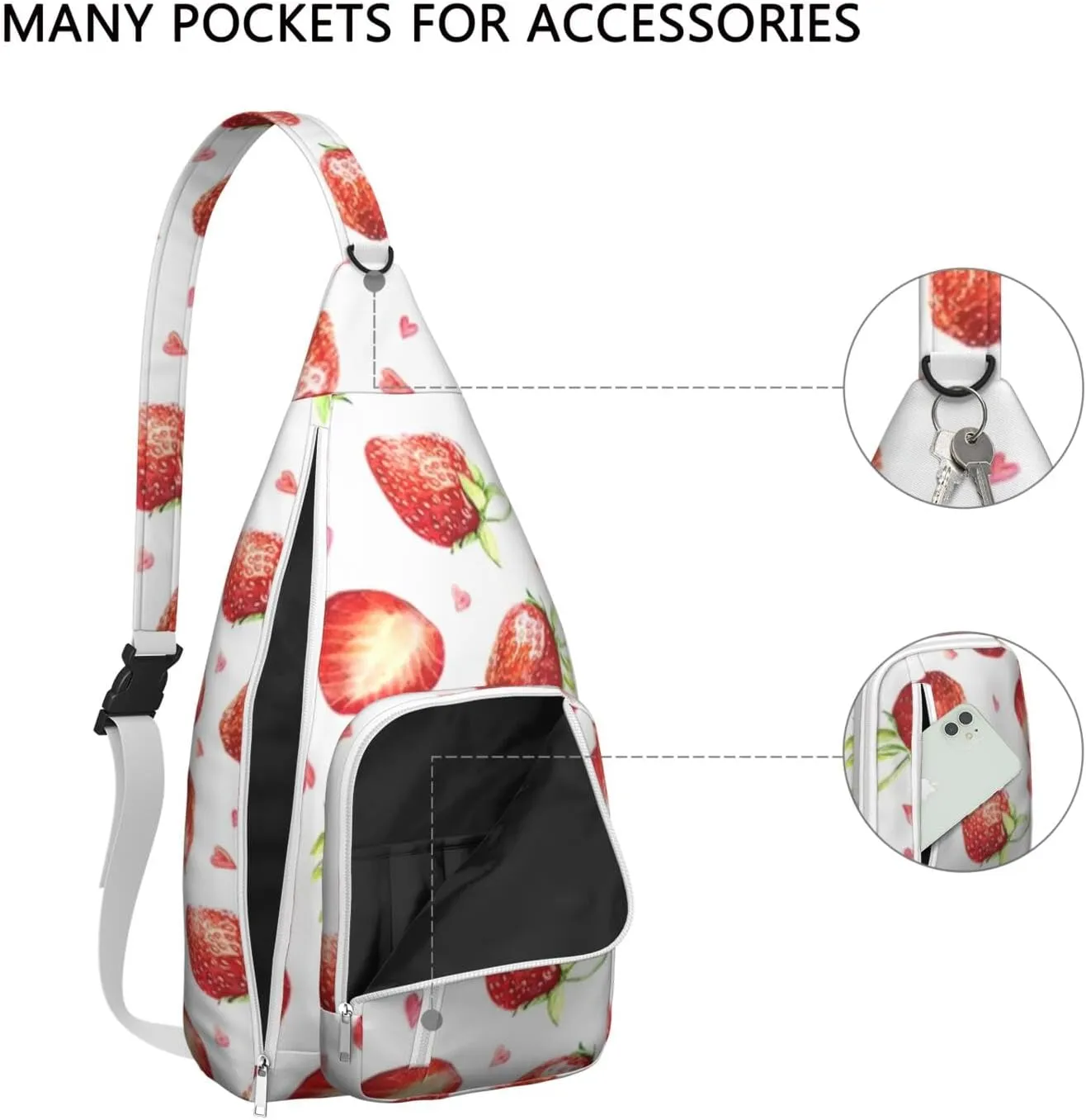 Shoulder Sling Crossbody Casual Chest Bag For Travel Sports Running,Backpack for Men & Women Lightweight Sports BagCrossbody Concealed Carry,Strawberry Shoulder Bag Waterproof Chest Bag