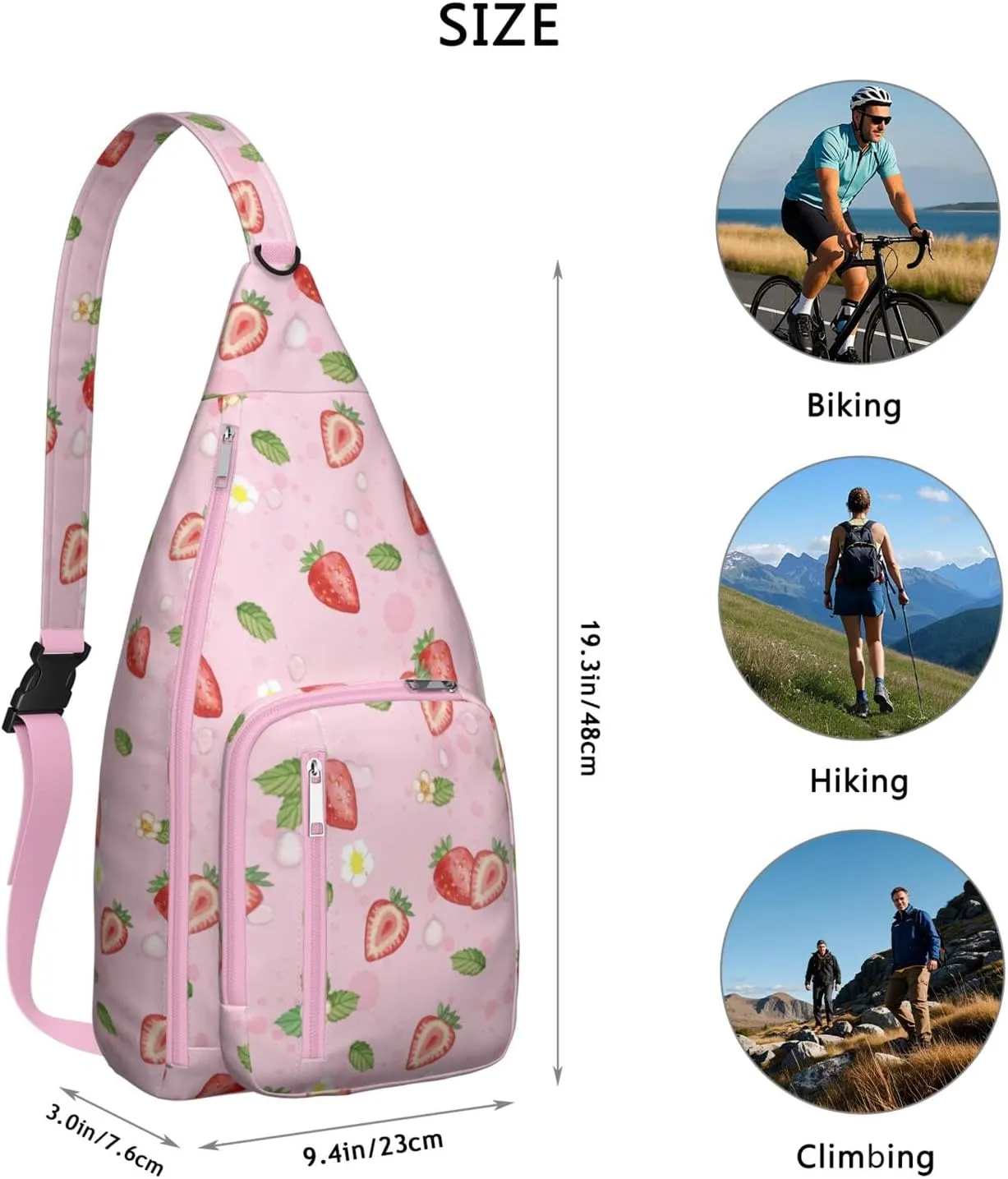 Shoulder Sling Crossbody Casual Chest Bag For Travel Sports Running,Backpack for Men & Women Lightweight Sports BagCrossbody Concealed Carry,Strawberry Shoulder Bag Waterproof Chest Bag