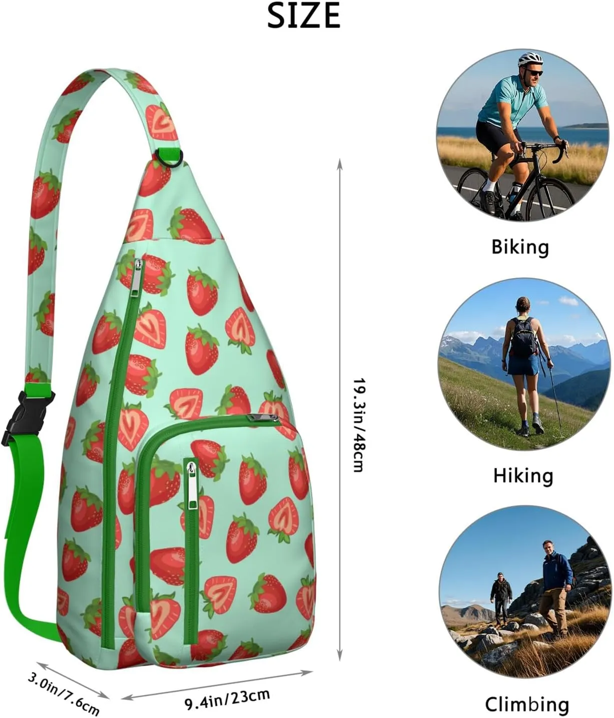 Shoulder Sling Crossbody Casual Chest Bag For Travel Sports Running,Backpack for Men & Women Lightweight Sports BagCrossbody Concealed Carry,Strawberry Shoulder Bag Waterproof Chest Bag