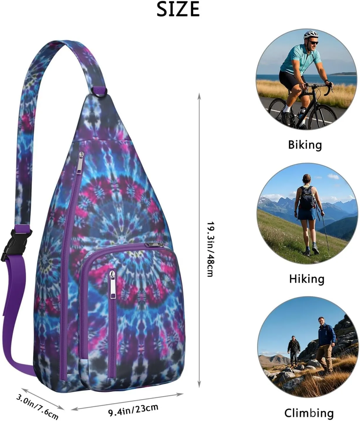 Shoulder Sling Crossbody Casual Chest Bag For Travel Sports Running,Backpack for Men & Women Lightweight Sports BagCrossbody Concealed Carry,Tie dye Shoulder Bag Waterproof Chest Bag