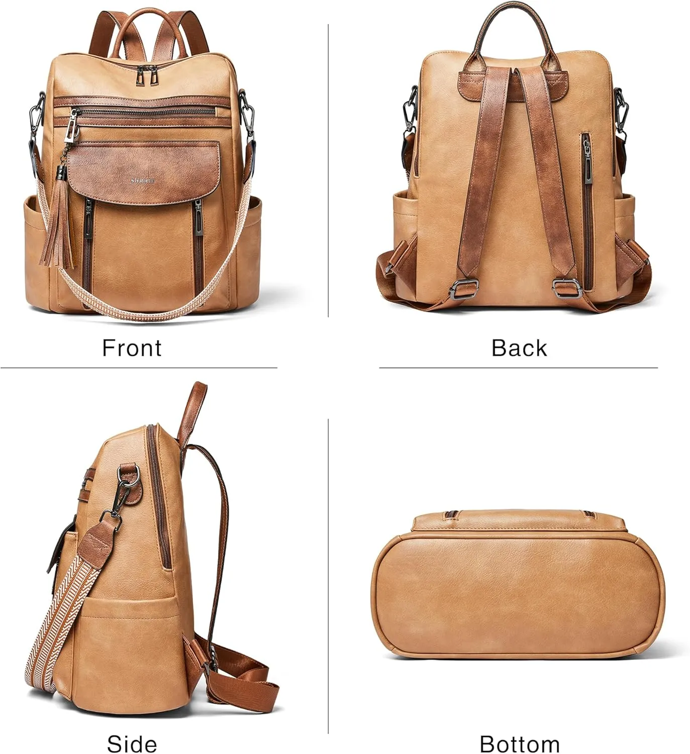 Shrrie Backpack Purse for Women Fashion Leather Backpack Purse Designer Travel Backpack Convertible Shoulder Bag with Wristlet