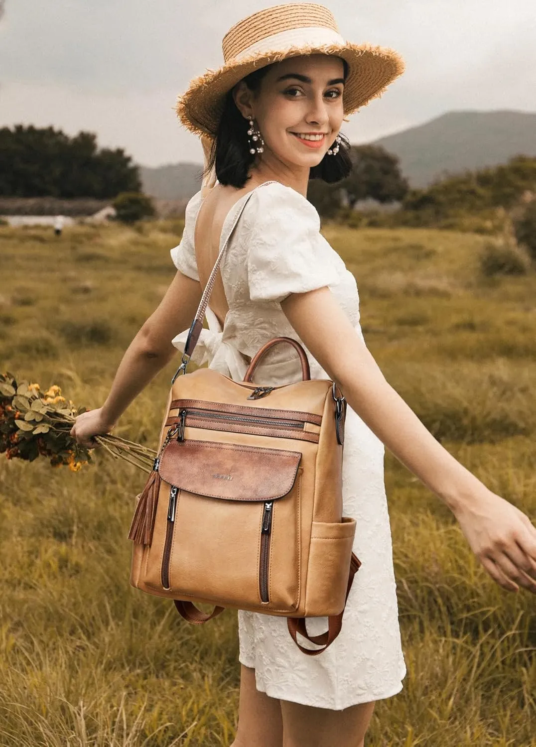Shrrie Backpack Purse for Women Fashion Leather Backpack Purse Designer Travel Backpack Convertible Shoulder Bag with Wristlet
