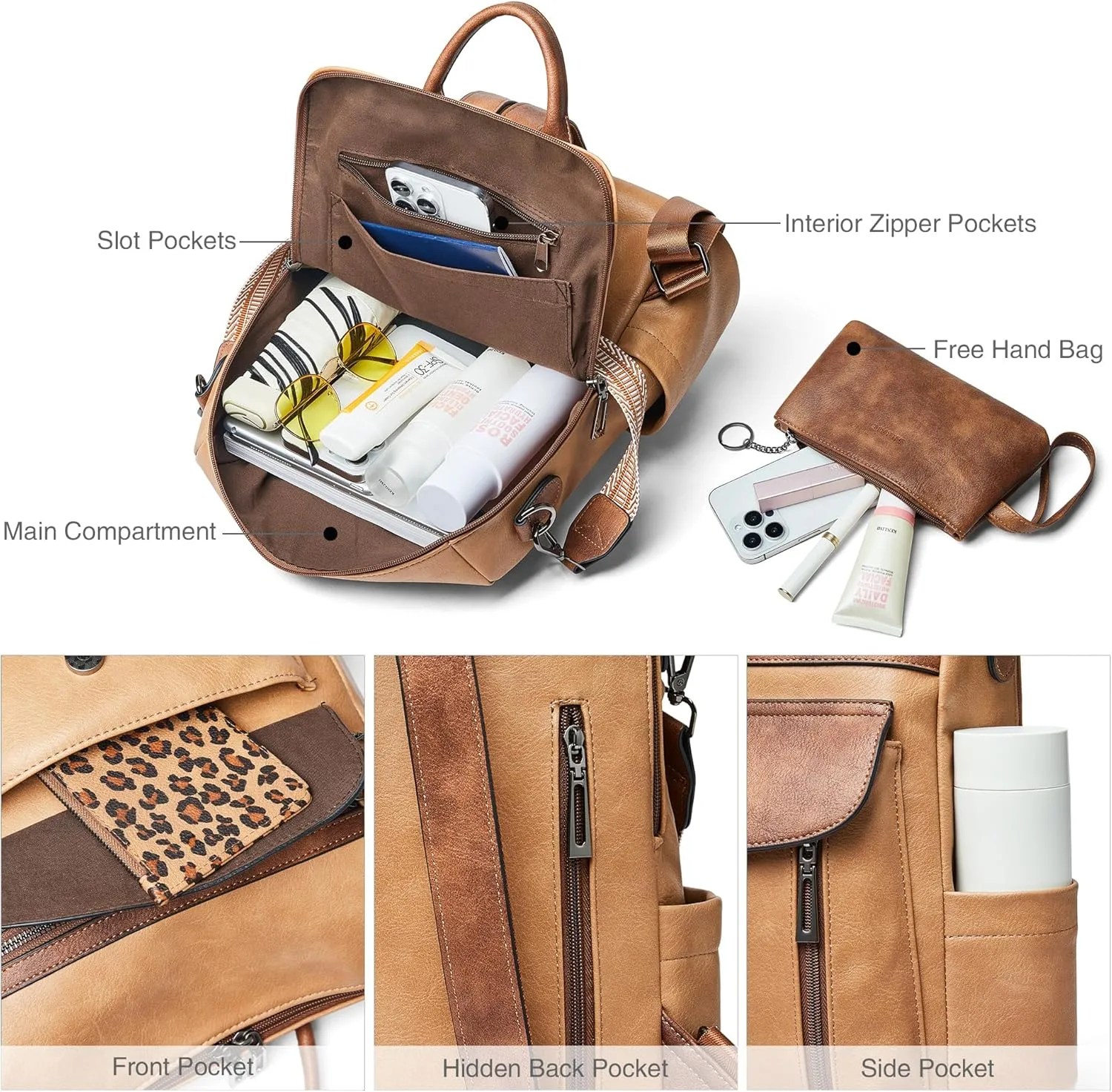 Shrrie Backpack Purse for Women Fashion Leather Backpack Purse Designer Travel Backpack Convertible Shoulder Bag with Wristlet