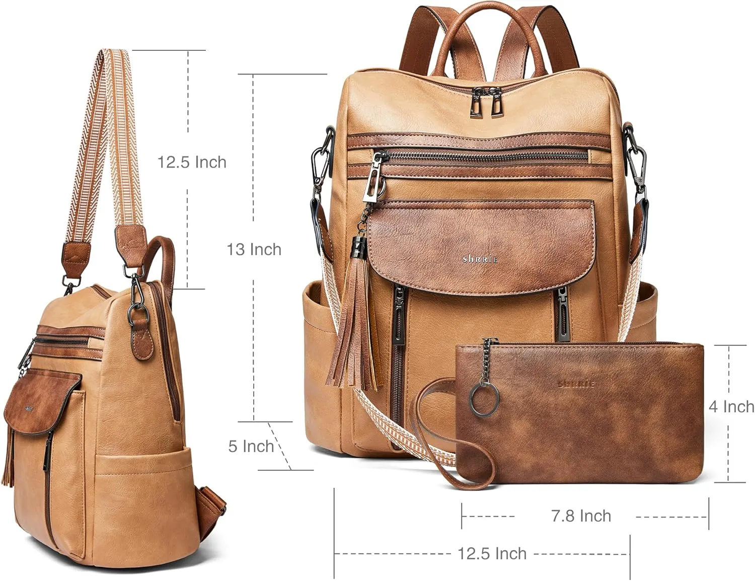 Shrrie Backpack Purse for Women Fashion Leather Backpack Purse Designer Travel Backpack Convertible Shoulder Bag with Wristlet