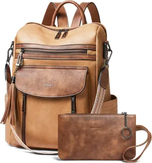 Shrrie Backpack Purse for Women Fashion Leather Backpack Purse Designer Travel Backpack Convertible Shoulder Bag with Wristlet