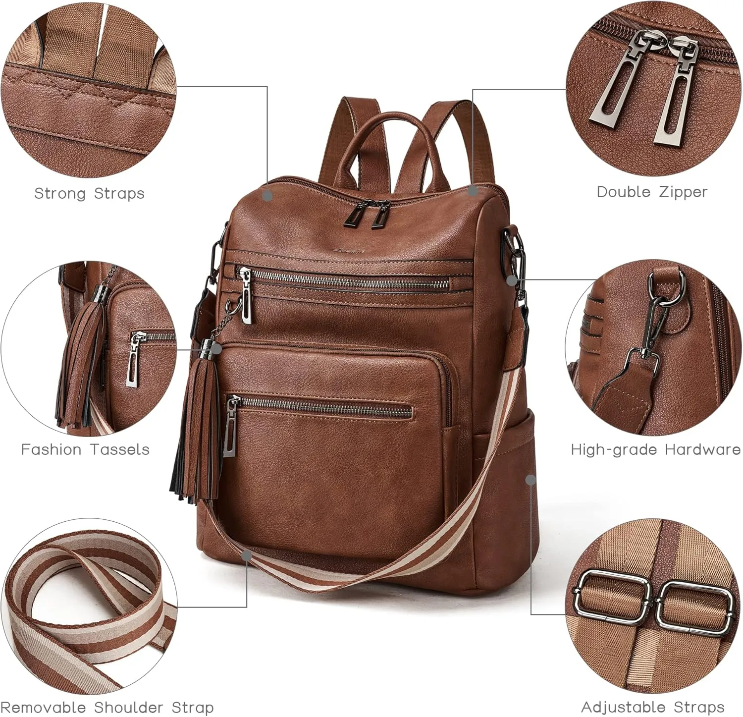 Shrrie Backpack Purse for Women Leather Backpack Fashion Designer Travel Backpack Convertible Shoulder Bag
