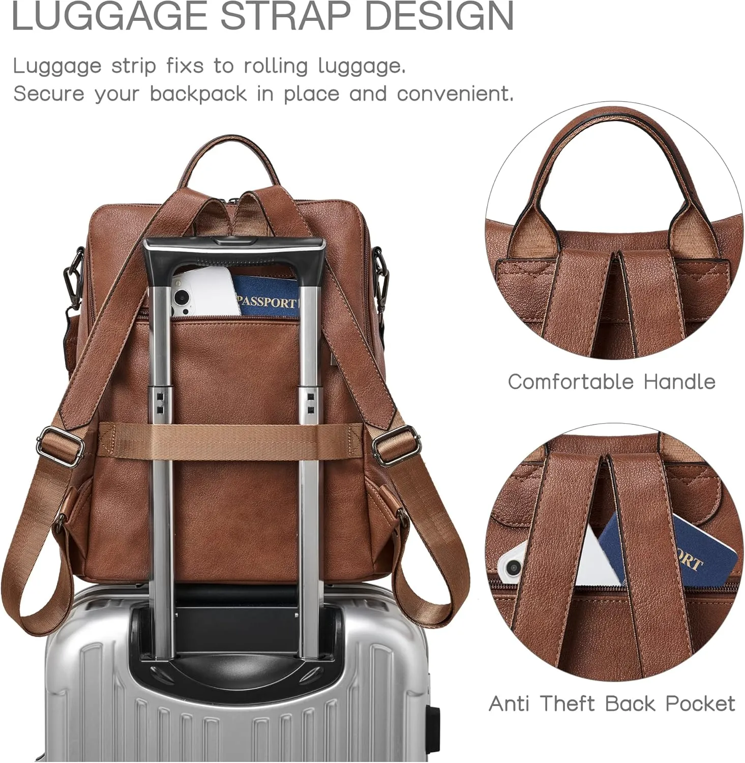 Shrrie Backpack Purse for Women Leather Backpack Fashion Designer Travel Backpack Convertible Shoulder Bag