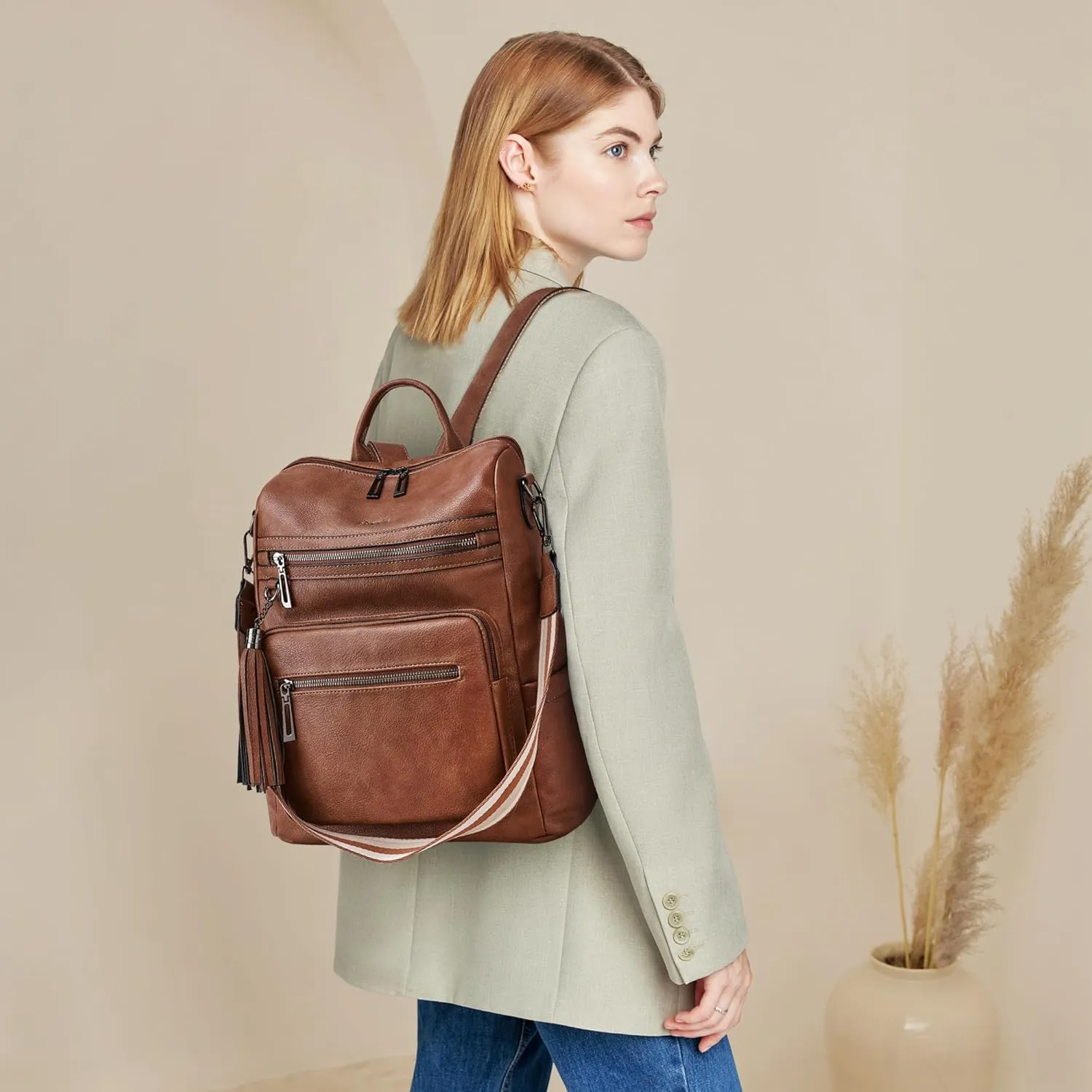 Shrrie Backpack Purse for Women Leather Backpack Fashion Designer Travel Backpack Convertible Shoulder Bag