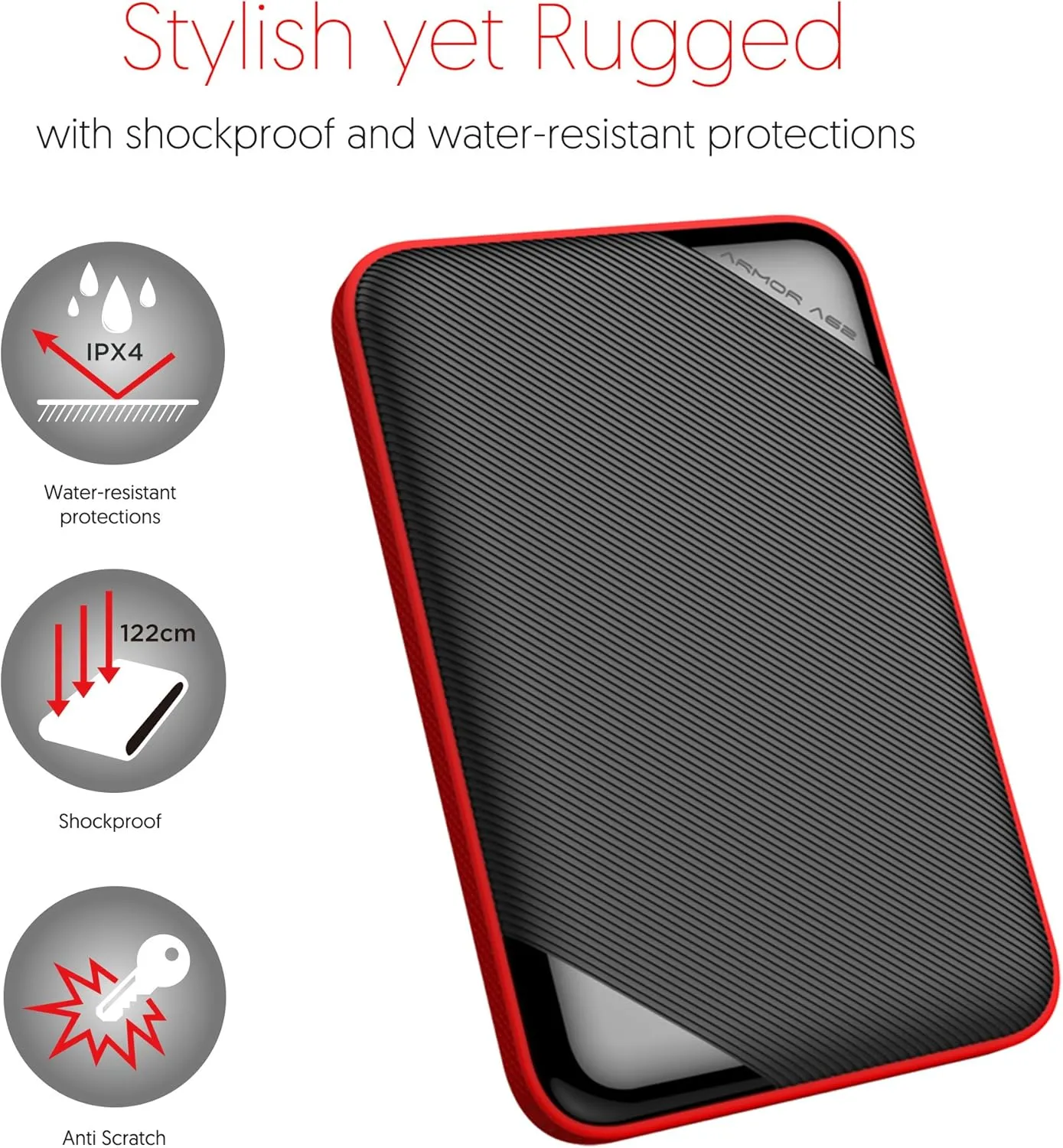 Silicon Power 1TB Rugged Armor A62S Shockproof/ IPX4 Water-Resistant/Dustproof/Anti-Scratch USB 3.0 2.5" Portable External Hard Drive HDD for for PS5, Mac, Xbox and PS4