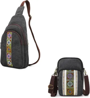 SILKAREA Canvas Small Crossbody bags Sling Backpack Purse for Women Travel Chest Bag Crossbody Backpack
