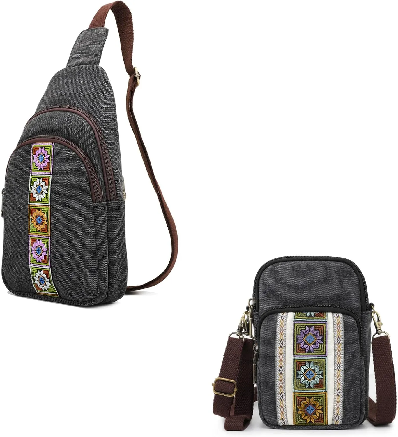 SILKAREA Canvas Small Crossbody bags Sling Backpack Purse for Women Travel Chest Bag Crossbody Backpack