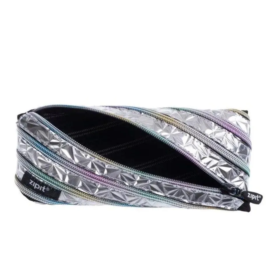 Silver Metallic Zipper Pencil Case