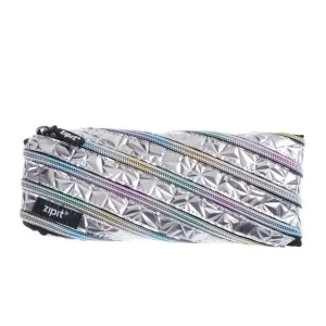 Silver Metallic Zipper Pencil Case