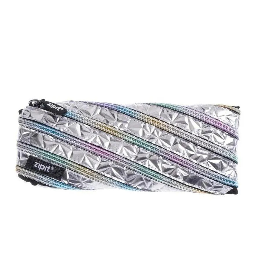 Silver Metallic Zipper Pencil Case