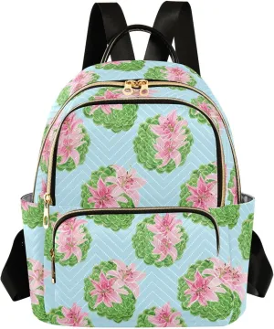 Sinestour Green Succulents Floral Women Backpack Purse Large Capacity Casual Daypack Leather Handle Travel Work College Backpack
