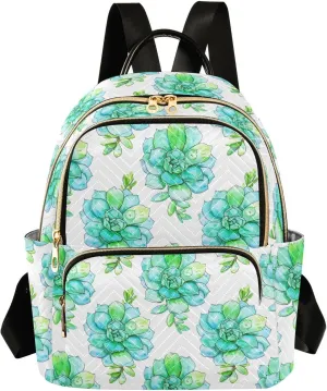 Sinestour Succulent Flowers White Women Backpack Purse Large Capacity Casual Daypack Adjustable Strap Travel Work Ladies Backpack