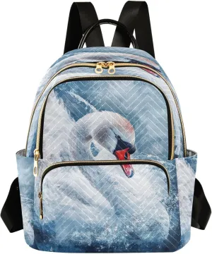 Sinestour White Swan Women Backpack Purse Large Capacity Casual Daypack Adjustable Strap Travel Camping Work Backpack