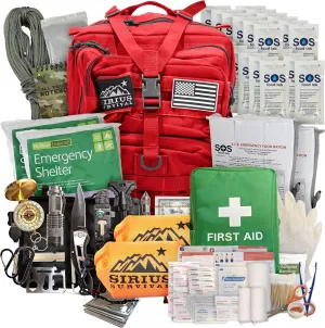 Sirius: Bug Out Bag Starter Kit - 72 Hour Kit for 1 Person – Backpack Survival Kit – 50L Tactical Backpack, US Made Food & Water, Medical Supplies & Survival Tools