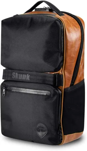 Skunk SoHo Backpack - Smell Proof - Weather Resistant - With Combination Lock (Black/Brown Leather)