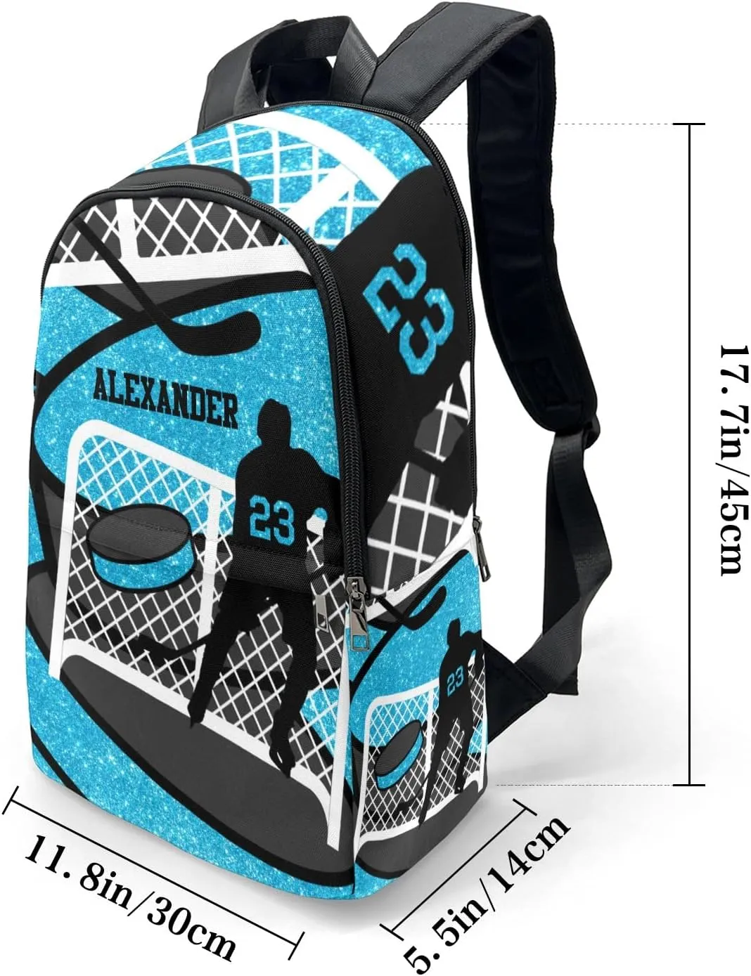 Sky Ice Hockey Player Personalized Backpack for Teen Custom Travel Backpack for Boys Girs Bookbag Casual Bag Name Gift, Design 12, EU5566SS