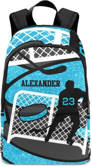 Sky Ice Hockey Player Personalized Backpack for Teen Custom Travel Backpack for Boys Girs Bookbag Casual Bag Name Gift, Design 12, EU5566SS