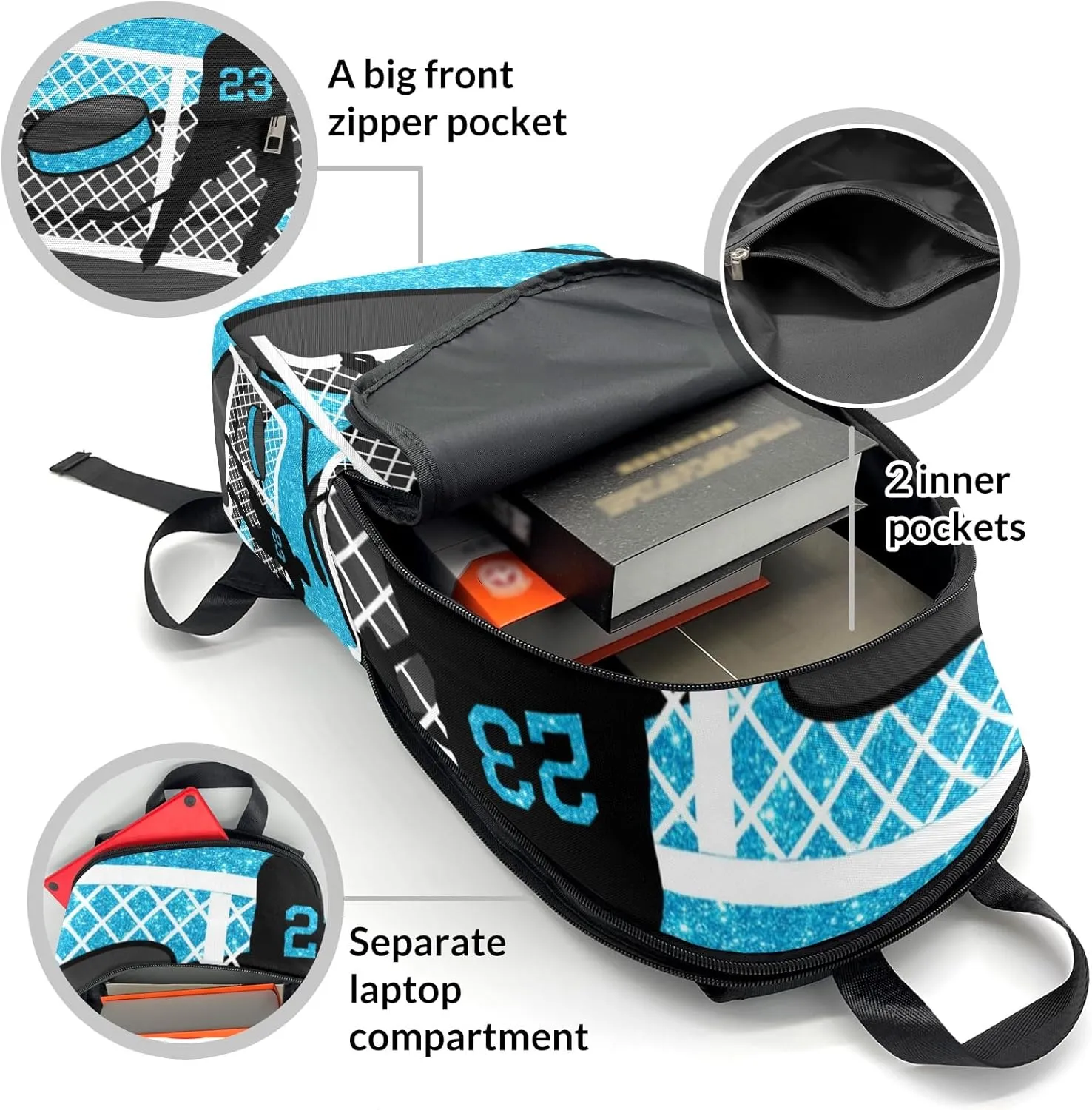 Sky Ice Hockey Player Personalized Backpack for Teen Custom Travel Backpack for Boys Girs Bookbag Casual Bag Name Gift, Design 12, EU5566SS