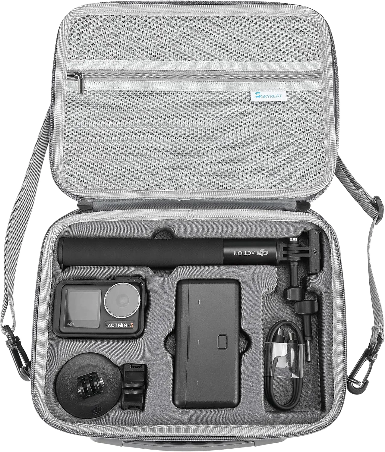 Skyreat Osmo Action 5 Pro Case, Portable PU Leather Carrying Case Shoulder Bag for DJI Osmo Action 5/4 / 3 Adventure Combo Accessories