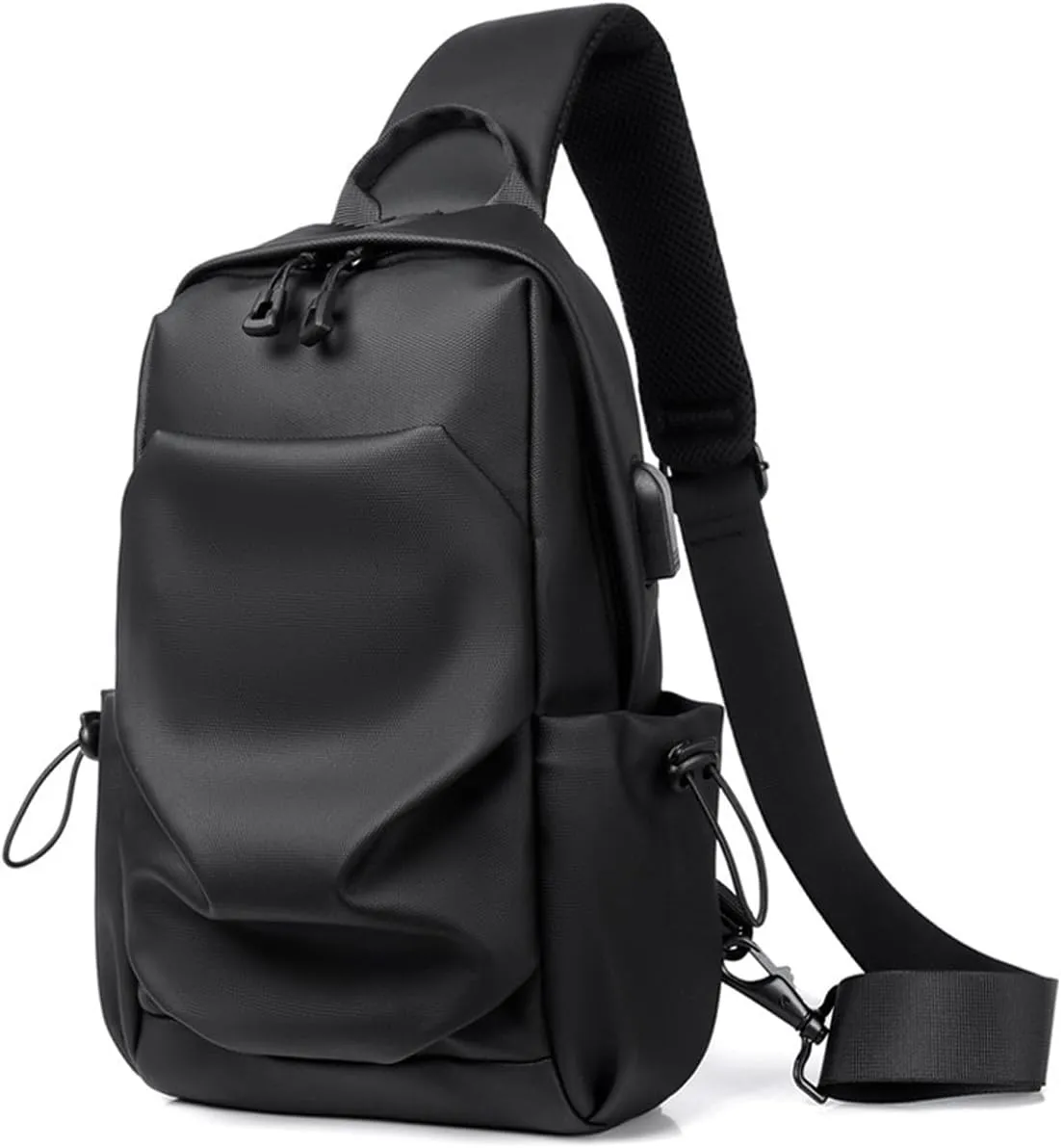 Sling Bag for Men and Women,Crossbody Backpack Shoulder Daypack with USB Lightweight Multipurpose Chest Bag for Travel Hiking (Black)