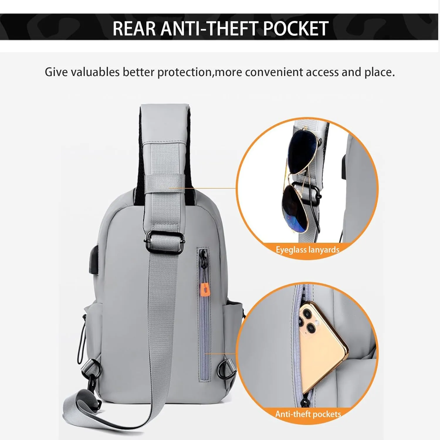 Sling Bag for Men and Women,Crossbody Backpack Shoulder Daypack with USB Lightweight Multipurpose Chest Bag for Travel Hiking (Black)