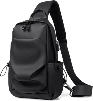 Sling Bag for Men and Women,Crossbody Backpack Shoulder Daypack with USB Lightweight Multipurpose Chest Bag for Travel Hiking (Black)