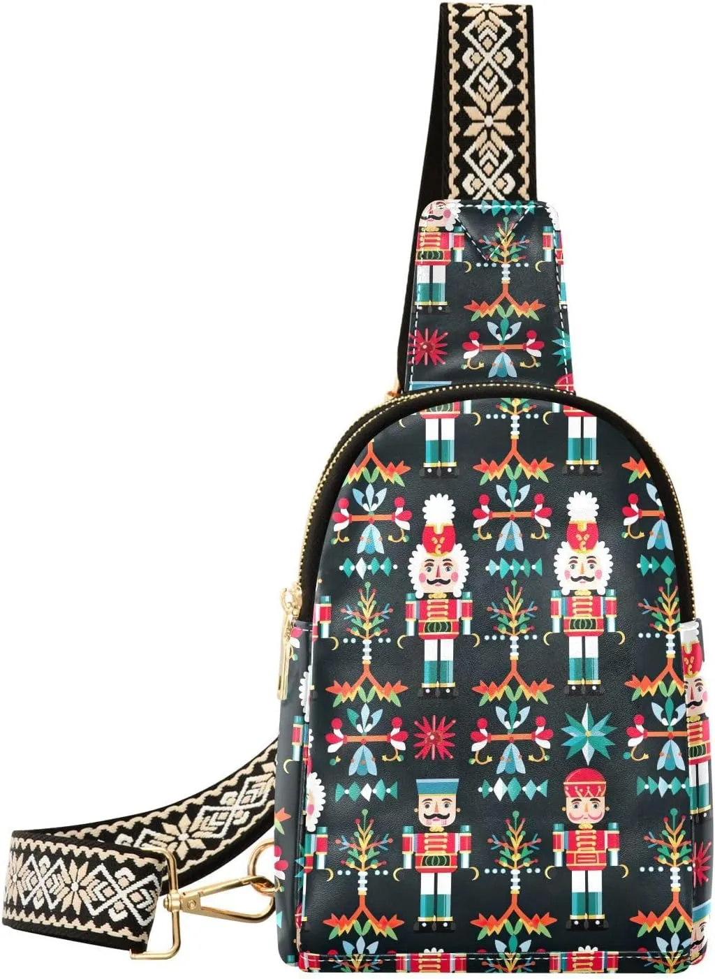 Sling Bag for Women Christmas Nutcracker Pattern Crossbody Bag Small Chest Bag Shoulder Bag Cell Phone Purse for Casual Travel Hiking Running Sports