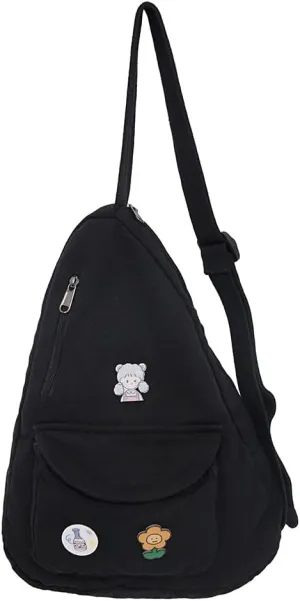 Sling Bag for Women Crossbody Backpack Shoulder Chest Bag Daypack Small Black Travel Canvas Casual Hiking Outdoor