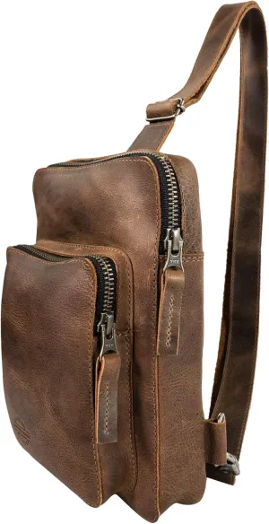 Sling Bag Handmade from Full Grain Leather - Trendy, Fashionable Backpack, Men and Women’s Accessory, Stylish :: Bourbon Brown