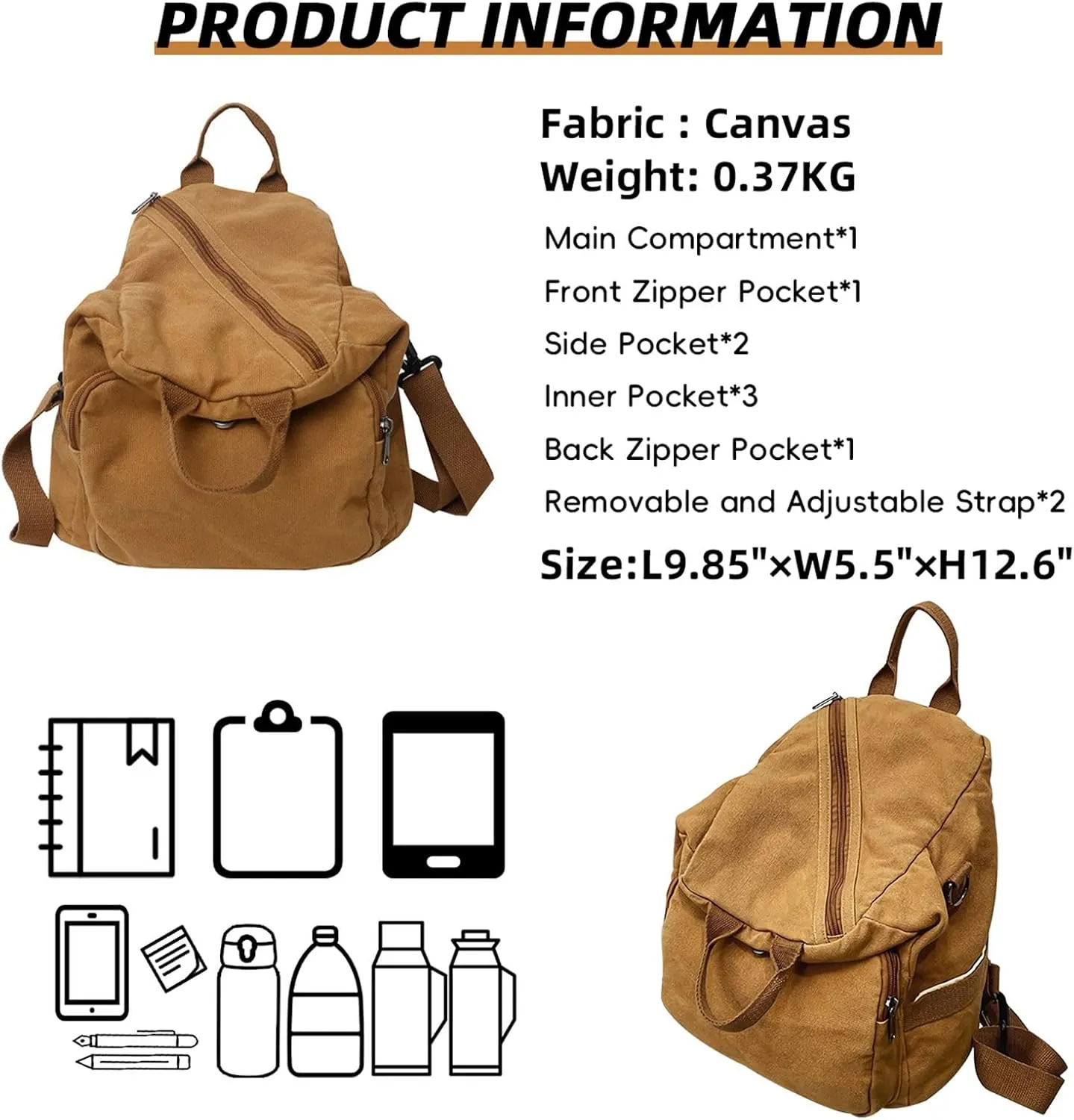 Small Backpack for Women Cute Backpack Ladies Canvas Backpack Purse for Women Men Casual Daypack Fashion Satchel Bag for Daily,Work (Brown)
