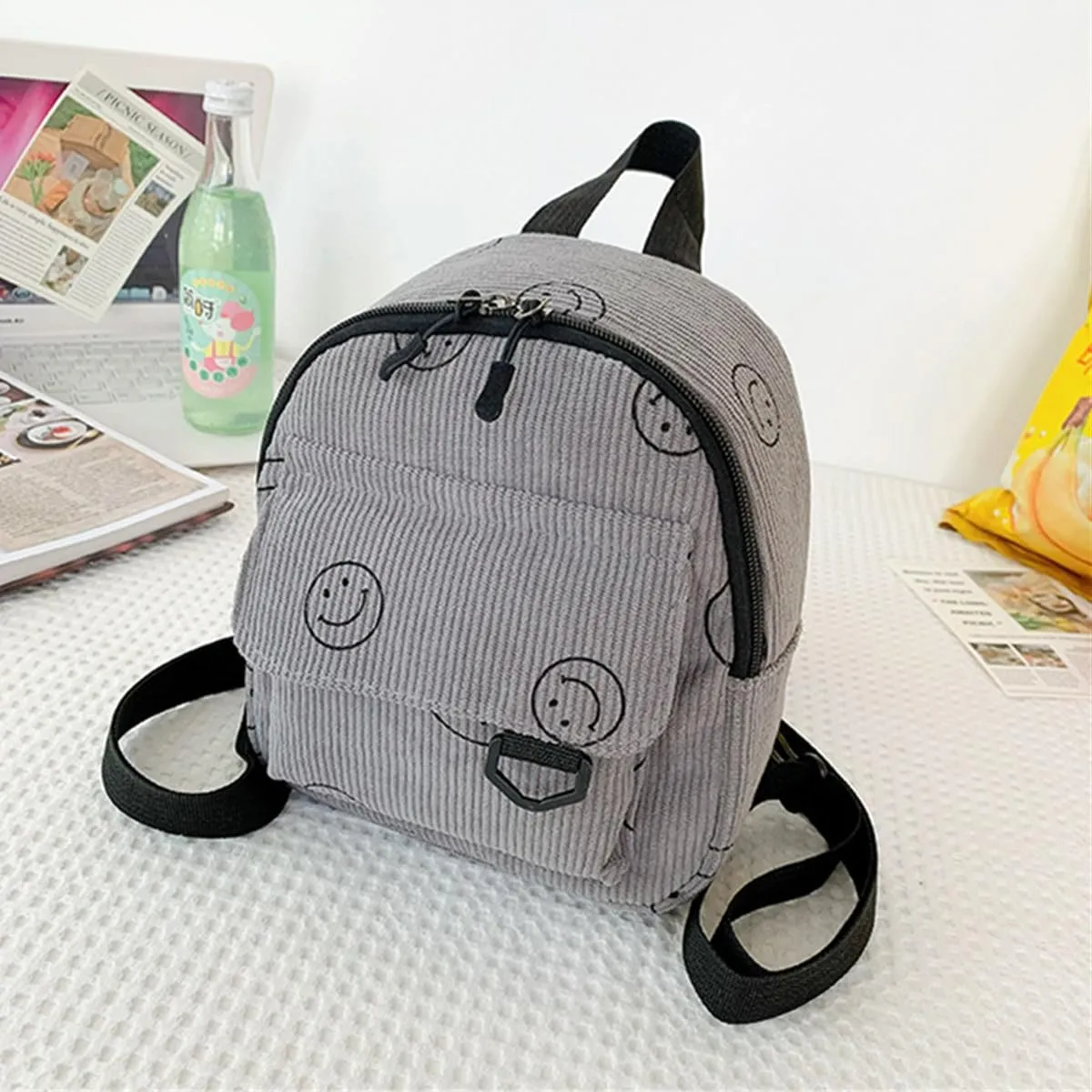 Small Backpack Purse Cute Mini Corduroy Bookbag Toddler Backpack School Bags for Women Girls Boys Teens Kids (gray)