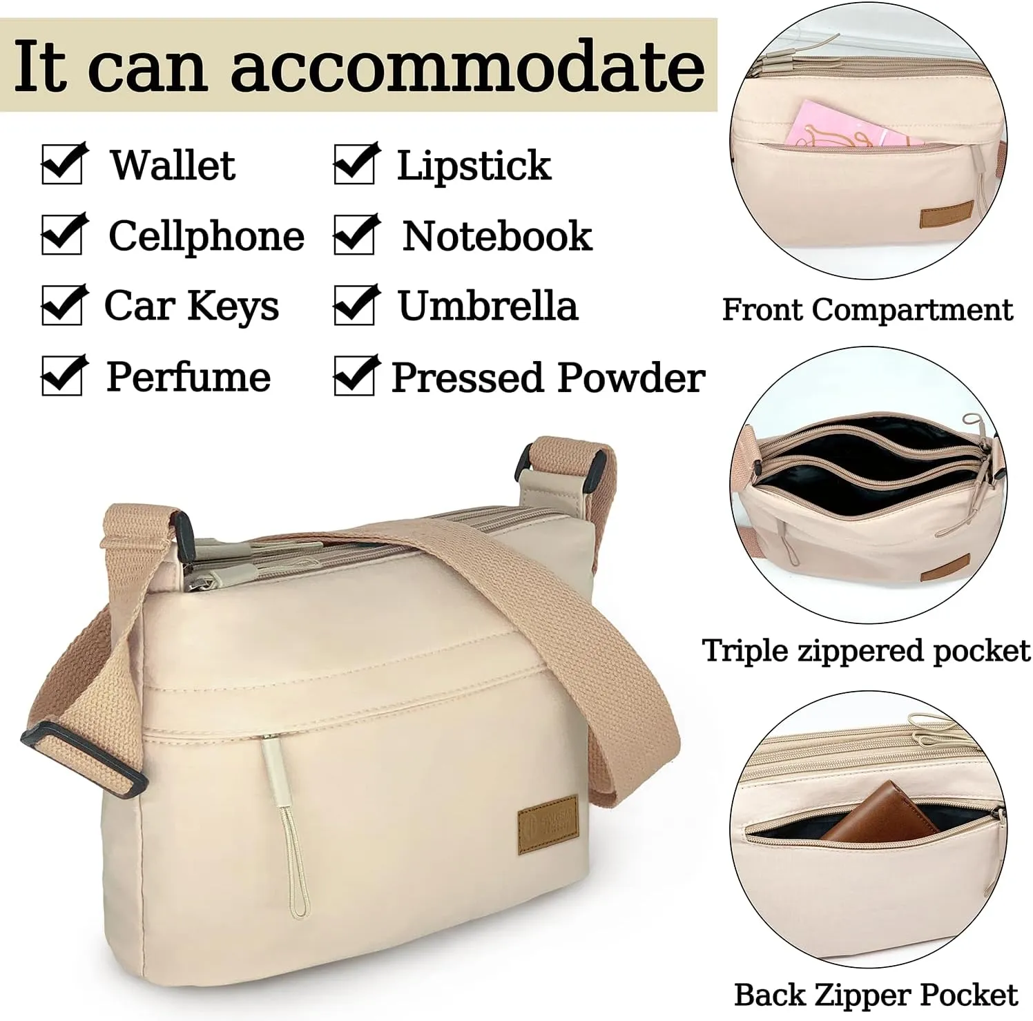 Small Crossbody Bag for Women Men, Canvas Cross Body Purse for Women, Casual Minimalist Style Handbag Purse with 5 Pocket