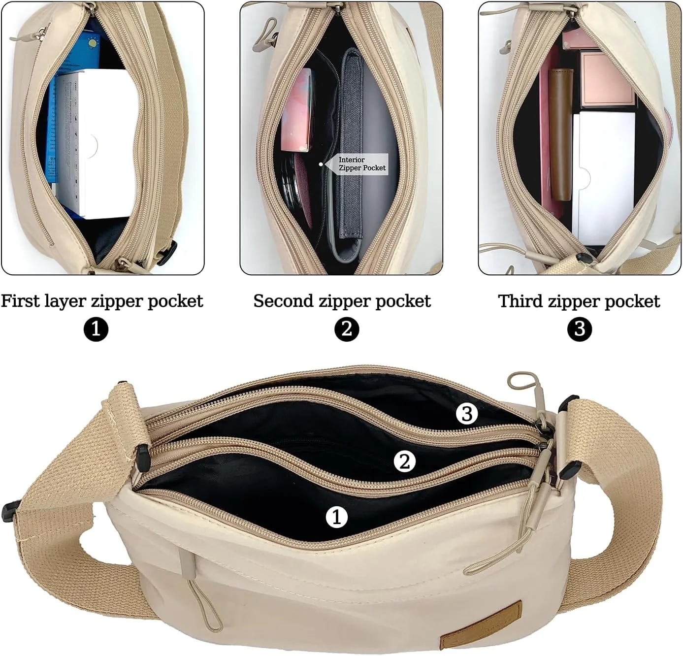Small Crossbody Bag for Women Men, Canvas Cross Body Purse for Women, Casual Minimalist Style Handbag Purse with 5 Pocket