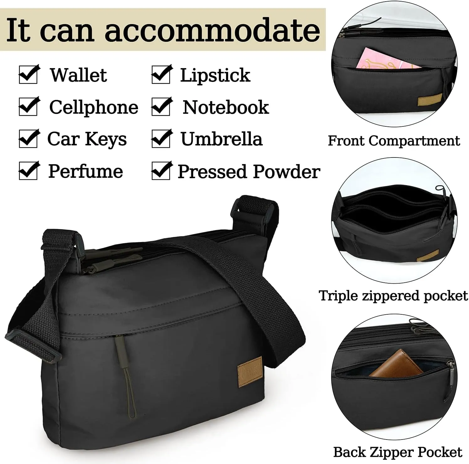 Small Crossbody Bag for Women Men, Canvas Cross Body Purse for Women, Casual Minimalist Style Handbag Purse with 5 Pocket
