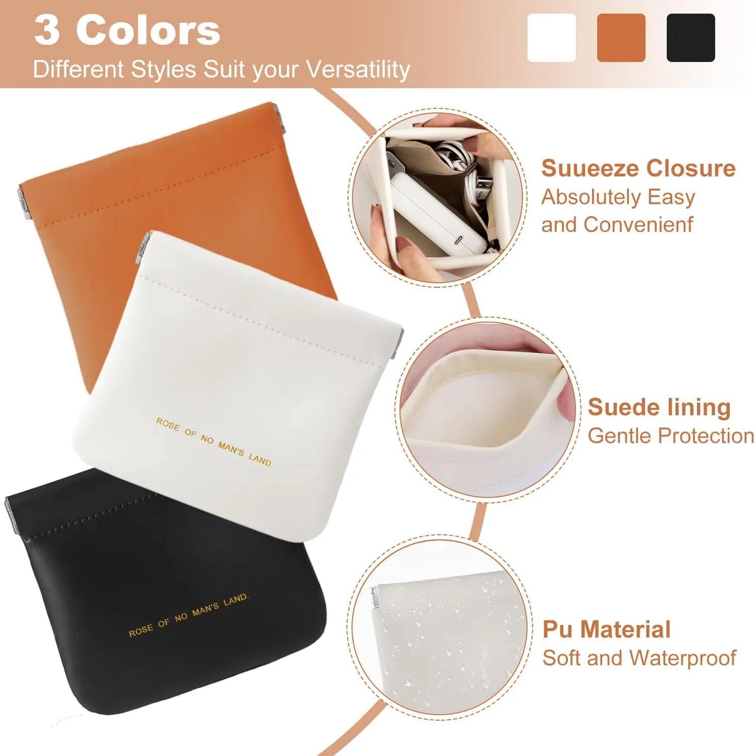 small makeup bag for purse, snap closure leather organizer pouch,New lipstick pouch, portable mini storage bag,Two sizes Coin Purse Organizer Storage Pouch