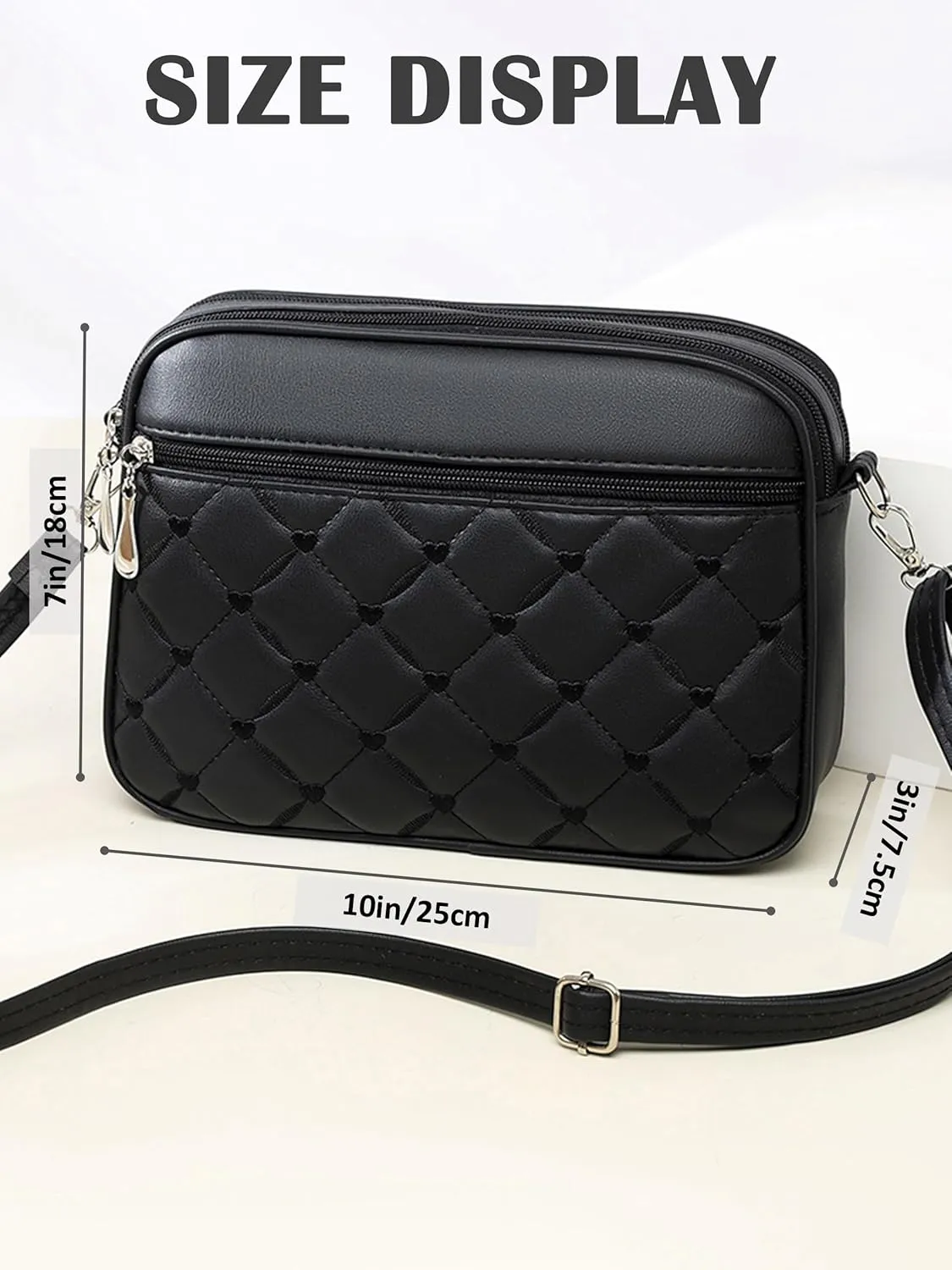 Small Quilted Crossbody for Women purse,vegan leather Multi-layer Shoulder Handbag with Adjustable strap