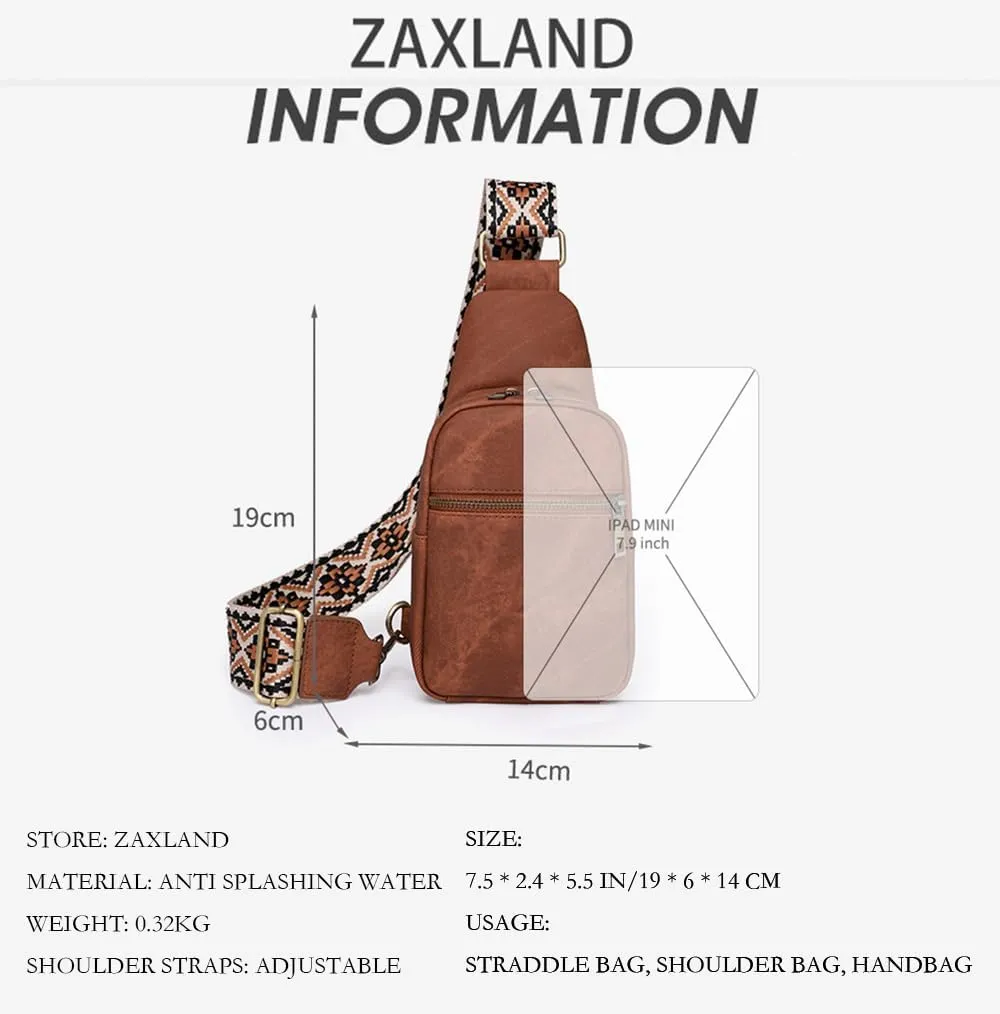 Small Sling Bag for Women Vintage Crossbody Chest Bag Casual Shoulder Satchel Daypack with Guitar Strap for Travel Hiking