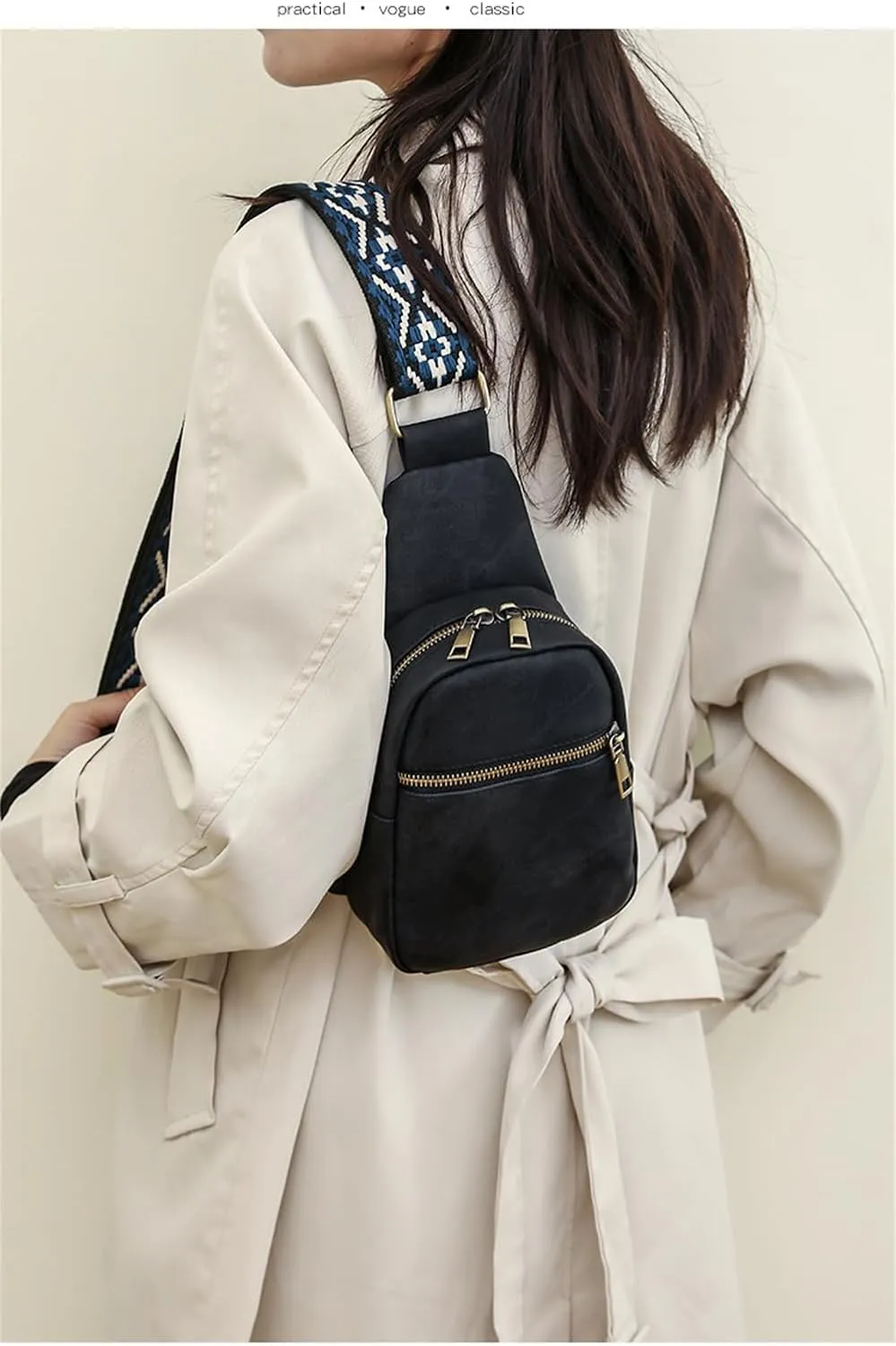 Small Sling Bag for Women Vintage Crossbody Chest Bag Casual Shoulder Satchel Daypack with Guitar Strap for Travel Hiking