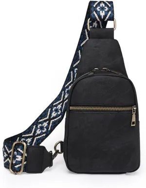 Small Sling Bag for Women Vintage Crossbody Chest Bag Casual Shoulder Satchel Daypack with Guitar Strap for Travel Hiking